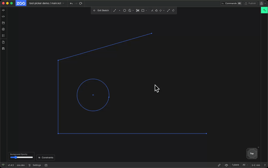 Picking a sketch tool from existing geometry and drawing with it