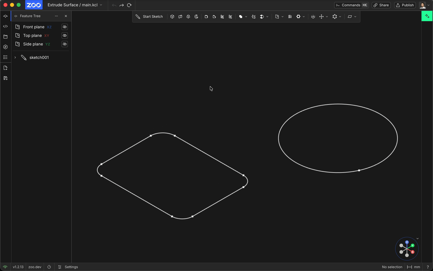 Surface extrude workflow in Zoo Design Studio