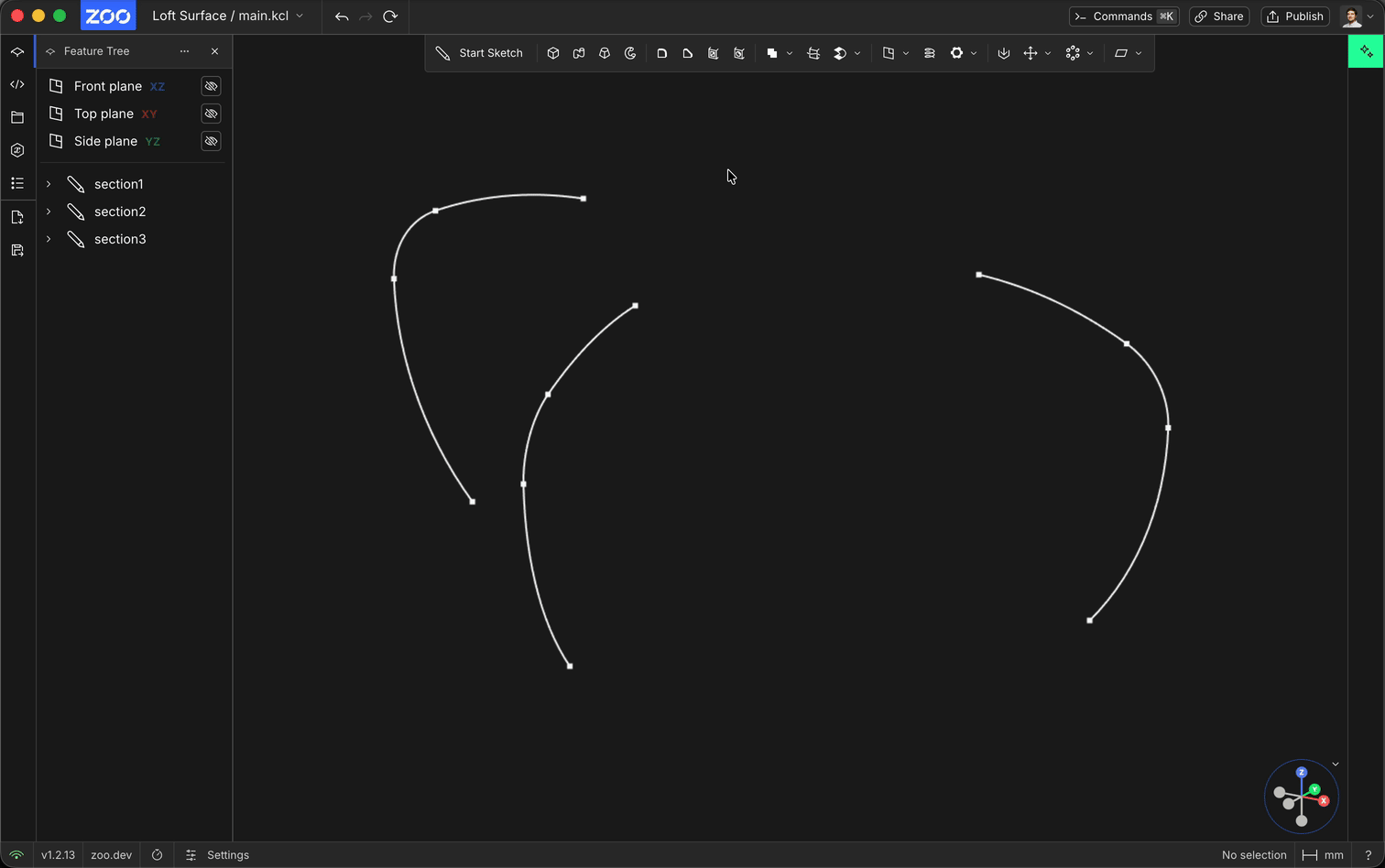 Surface loft workflow in Zoo Design Studio