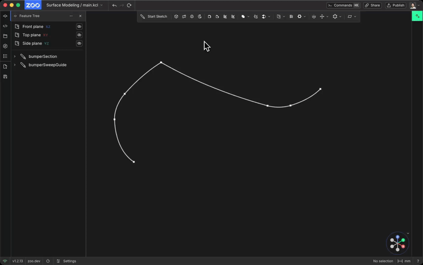 Surface sweep workflow in Zoo Design Studio