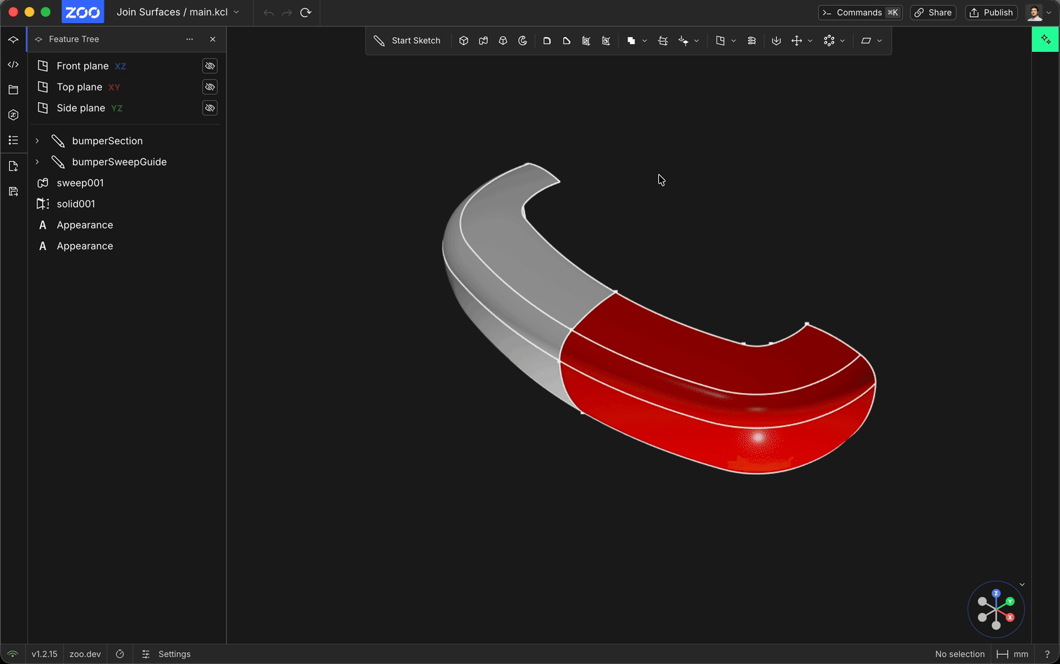 Joining compatible surface bodies in Zoo Design Studio