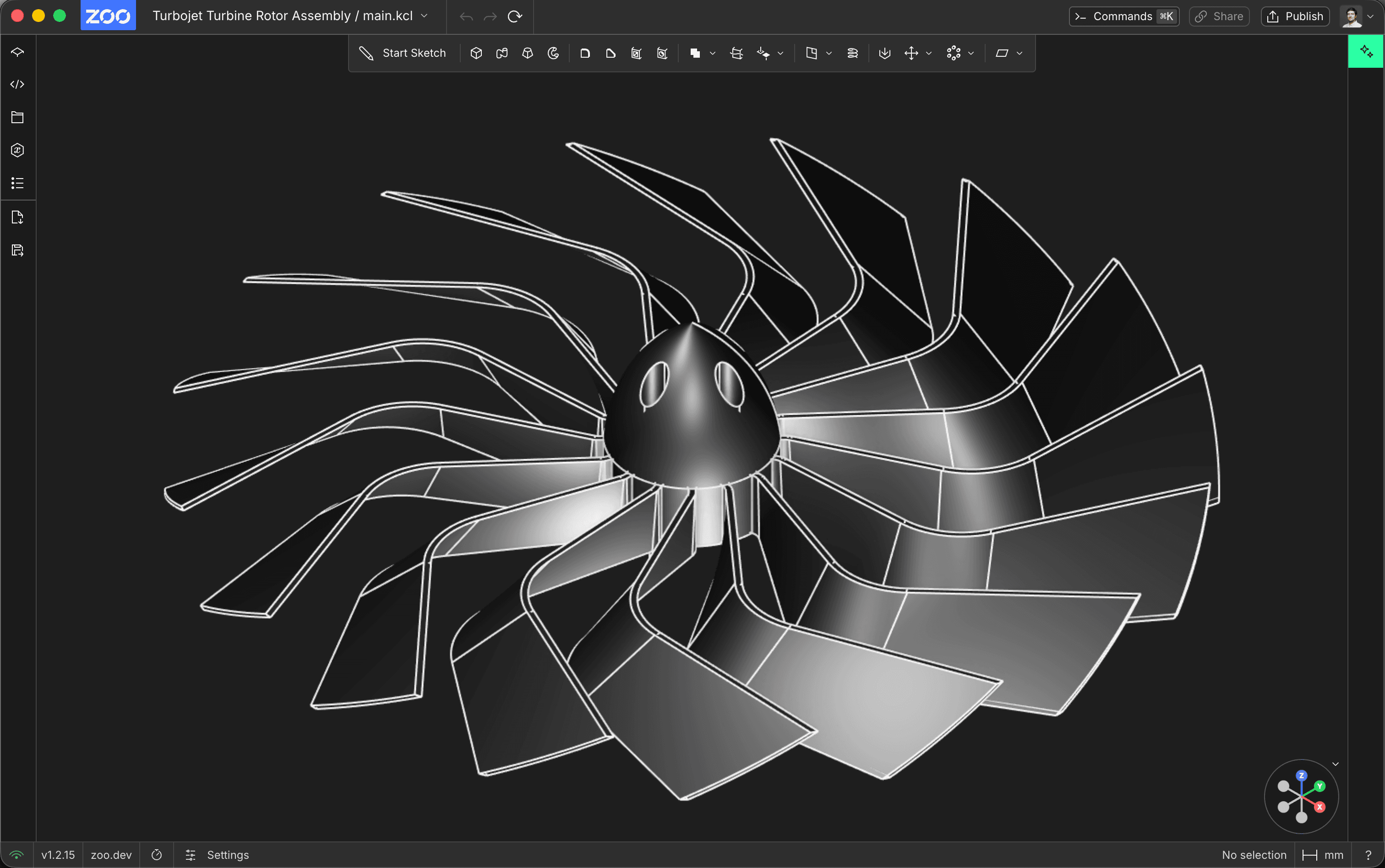 Turbojet turbine rotor assembly shown in Zoo Design Studio
