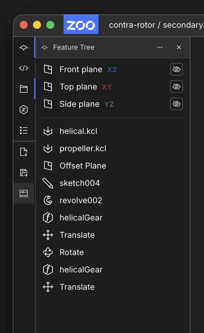 Zoo Design Studio feature tree