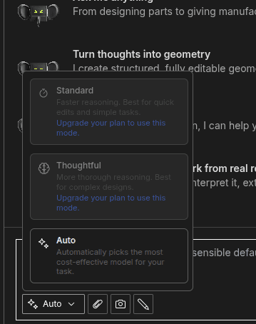 Zookeeper mode selector for a Free user with Standard and Thoughtful unavailable and Auto selected