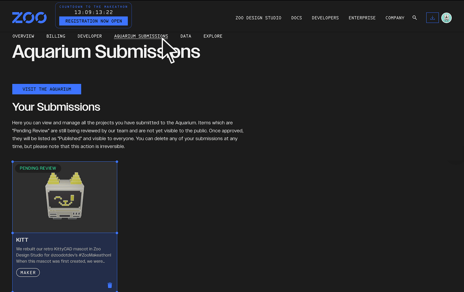 Manage project submissions from your account menu