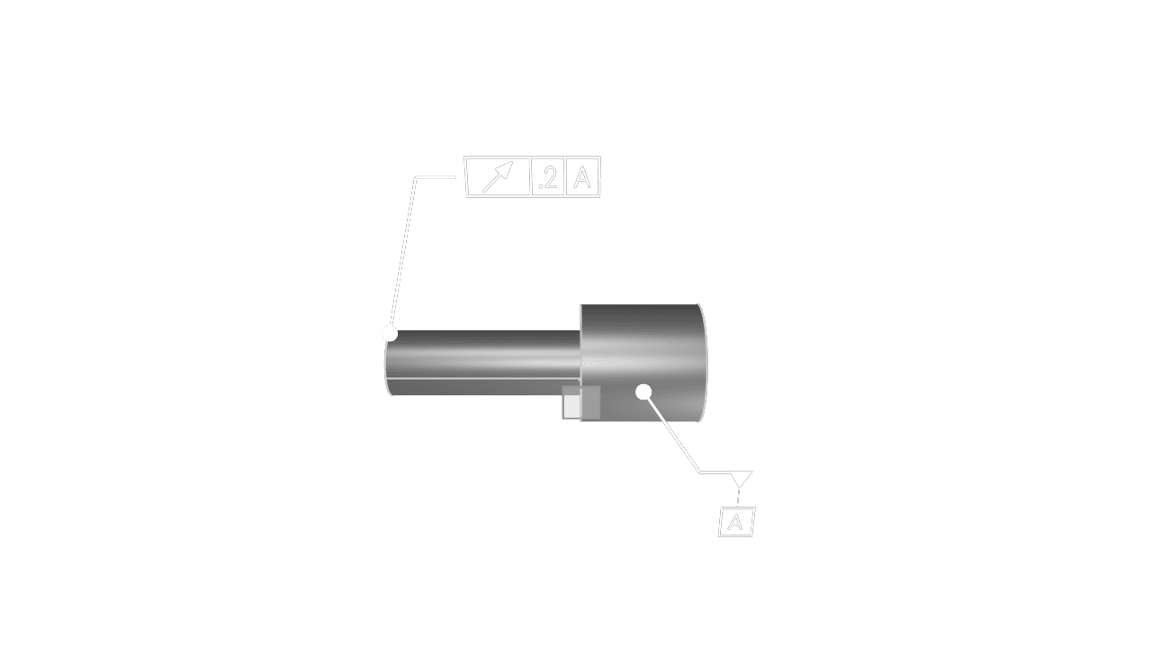 Runout GD&T annotation on a rotating feature relative to a datum axis