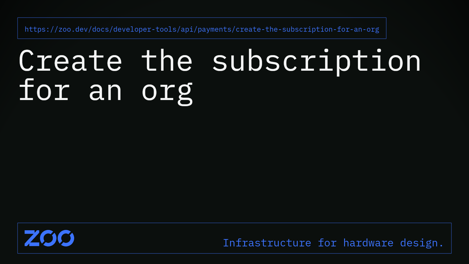 Create the subscription for an org | Zoo