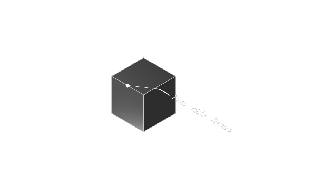 2D fallback: An annotation pointing to the edge shared by a cube's bottom wall and end cap