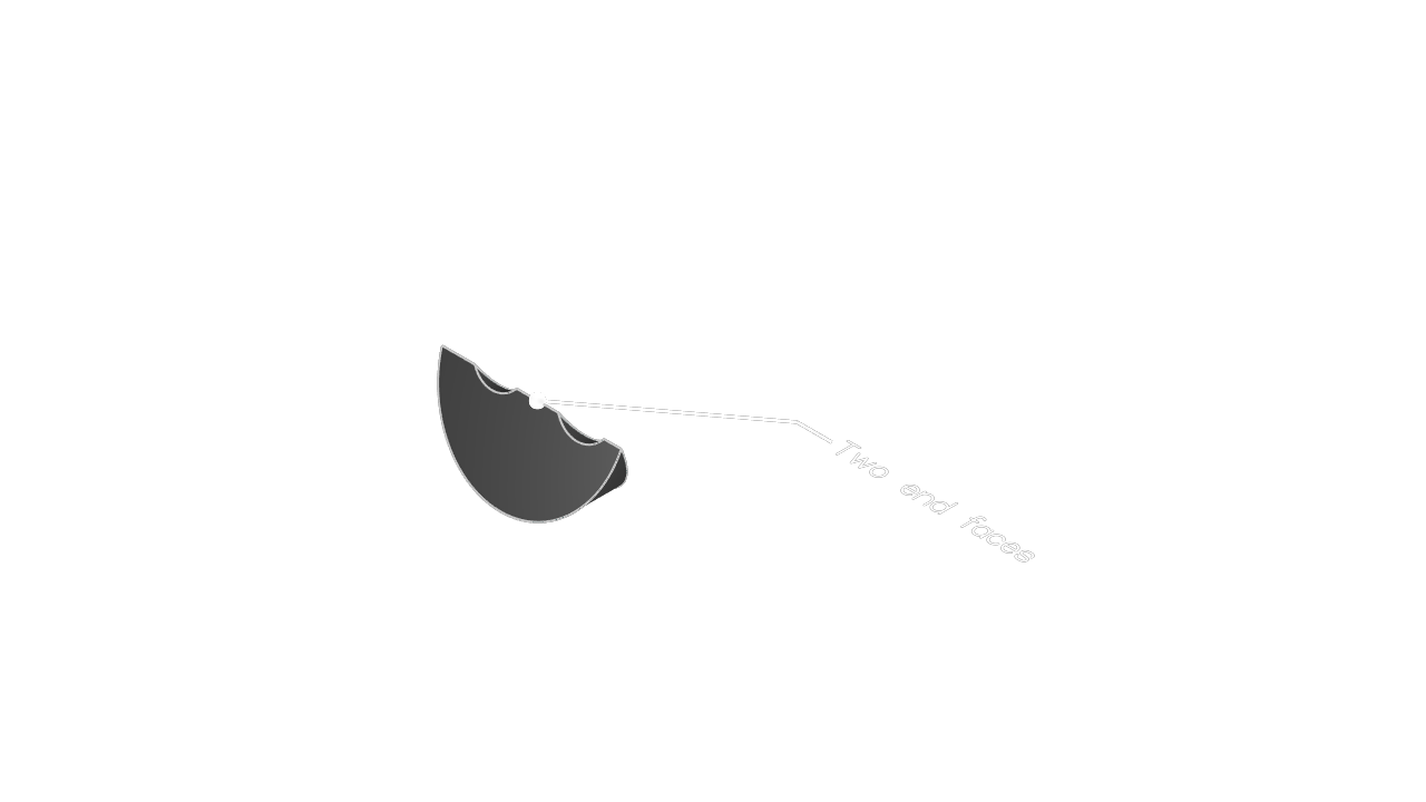 2D fallback: An annotation pointing to the middle of three edges selected using two end faces