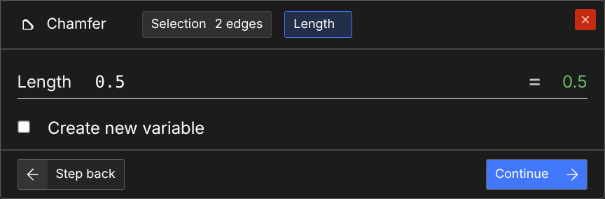 the chamfer length input