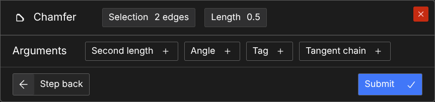 the optional chamfer settings