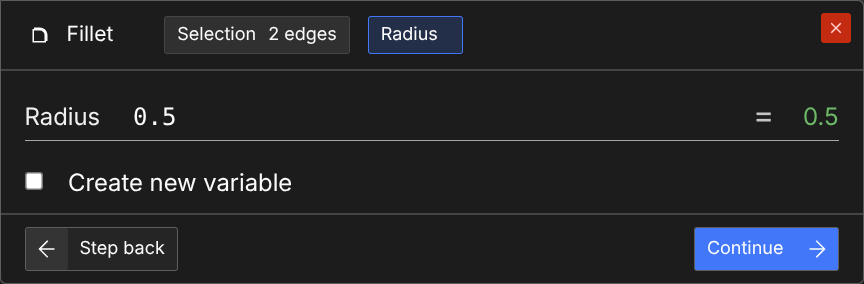 the fillet radius input