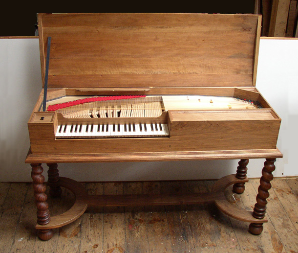 Peter Bavington's physical reconstruction of Mersenne's clavichord in his workshop