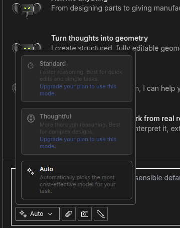 Zookeeper mode selector for a Free user with Standard and Thoughtful unavailable and Auto selected